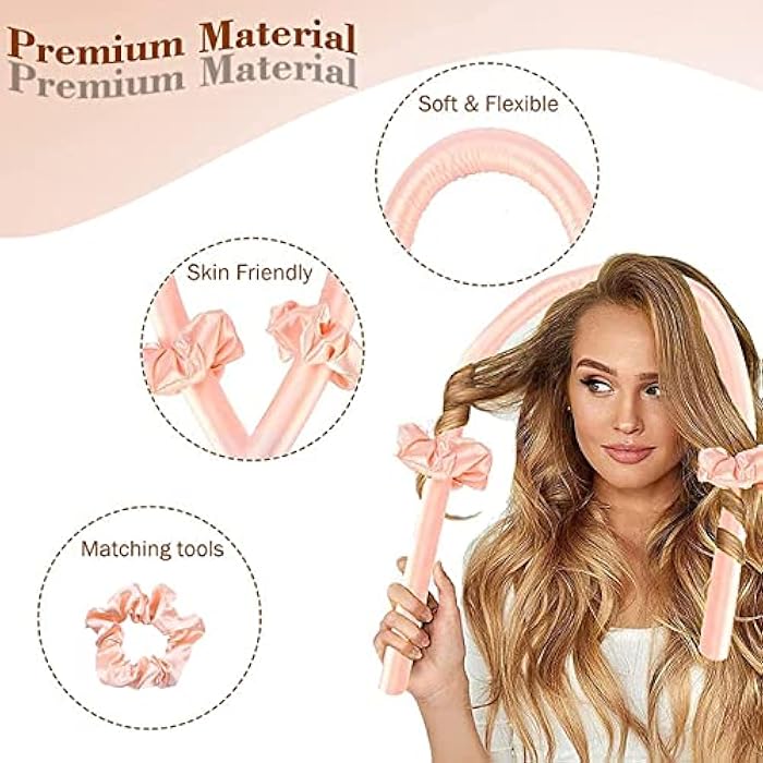 Dingfeng Heatless Curlers Headband，Hair Curlers No Heat，Silk Hair Curler，Heatless Hair Curlers，Heatless Curling Rod Headband，Hair Wrap Curler，Heatless Curls Headband，Silk Hair Curler，with Two Hair Ties - Image 4